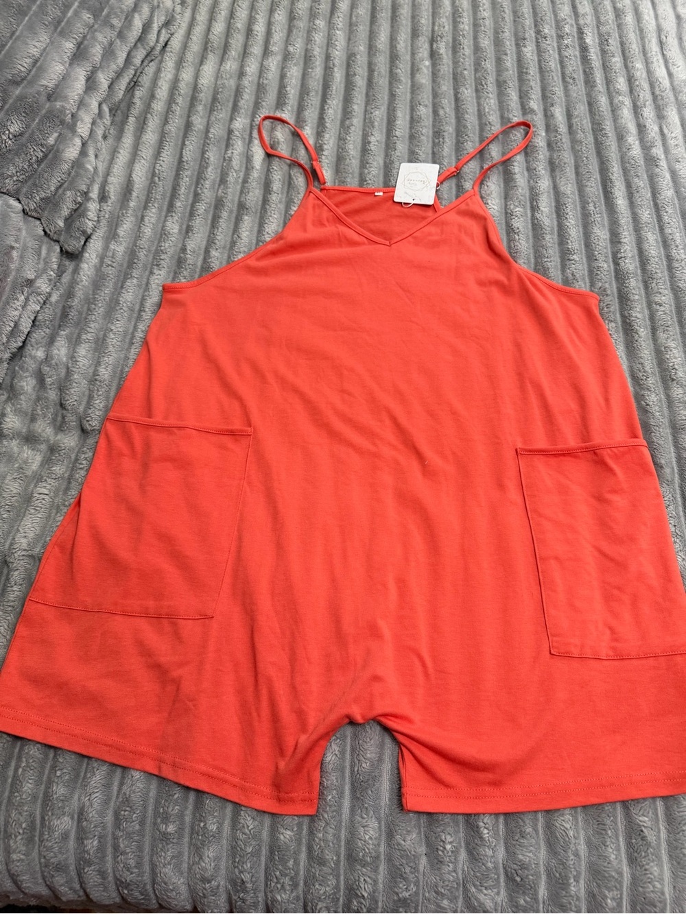 Orange Sleeveless Romper with Front Pockets